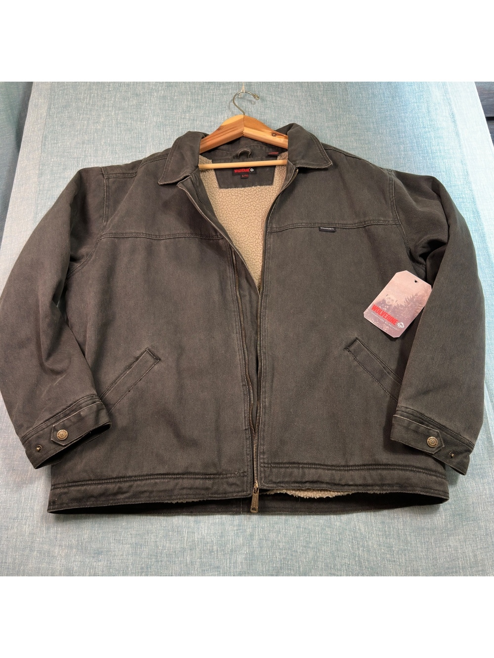 NWT Wolverine Canvas Workwear Jacket Sherpa Lined Charcoal Sz XL Zip Work Coat